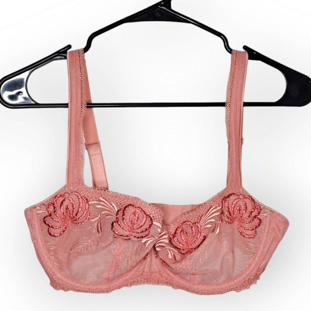 Chantelle Women's Floral Mesh and Lace Balconette Bra in Pink Coral size 32DDD/F